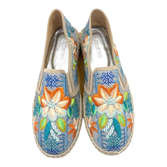 Johnny Was Silver Metallic Floral Embroidered Elysia Espadrilles Size 41 - Picture 2 of 10